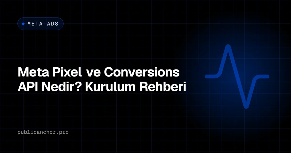 Meta Pixel ve Conversions API ile dönüşüm ölçümünü sinyal grafiği ikonuyla simgeleyen kapak görseli