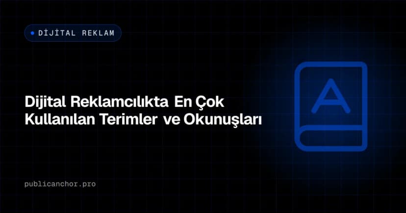Dijital reklam terimlerini ve okunuşlarını sözlük ikonuyla simgeleyen kapak görseli